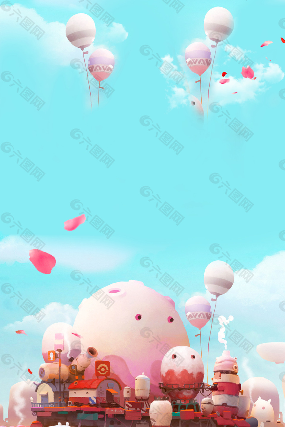 清新浪漫熱氣球廣告背景