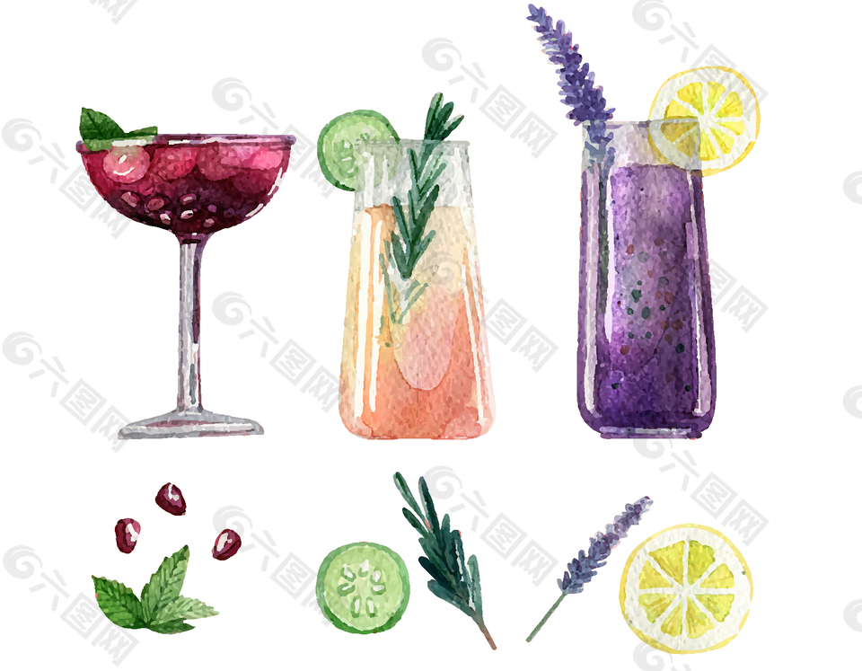 手繪彩色飲料元素