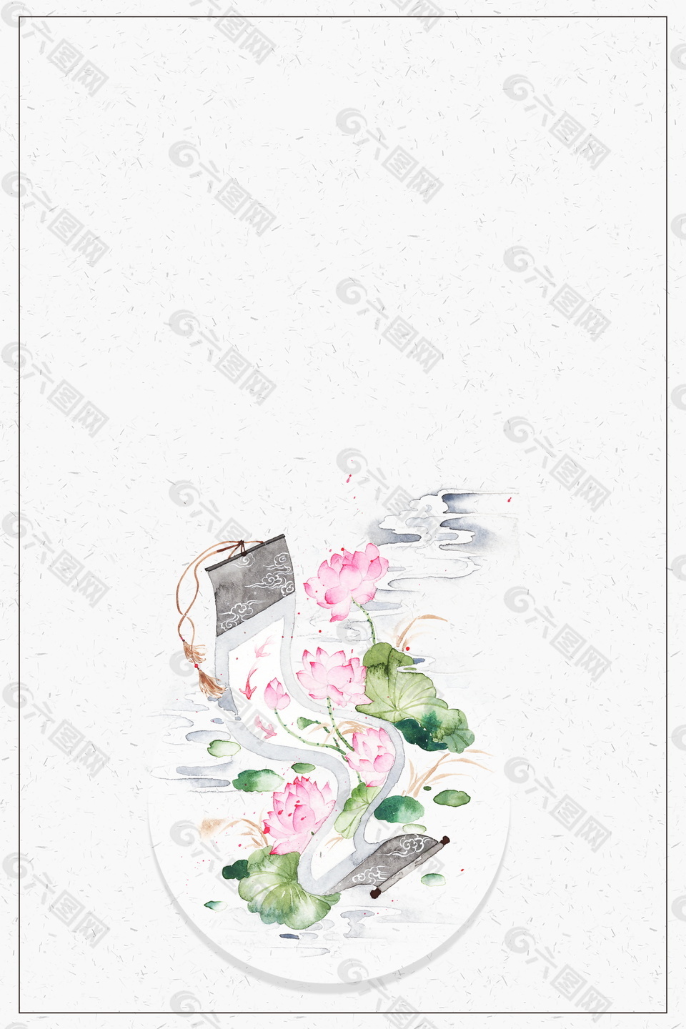 手绘荷塘边框海报背景设计