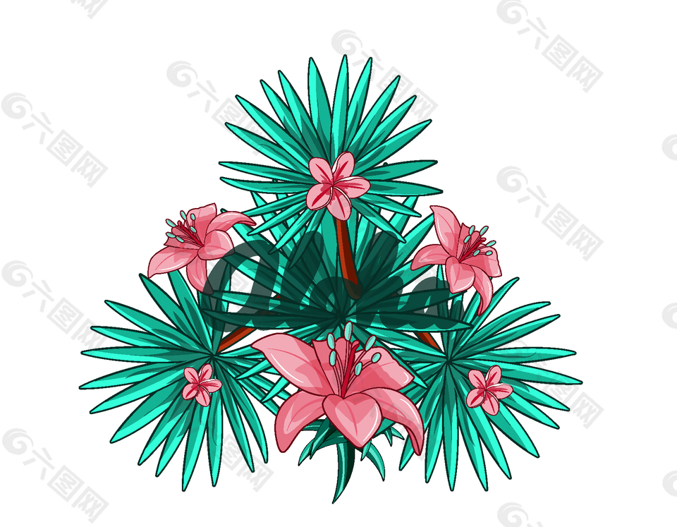 卡通清新针叶粉色花朵矢量元素