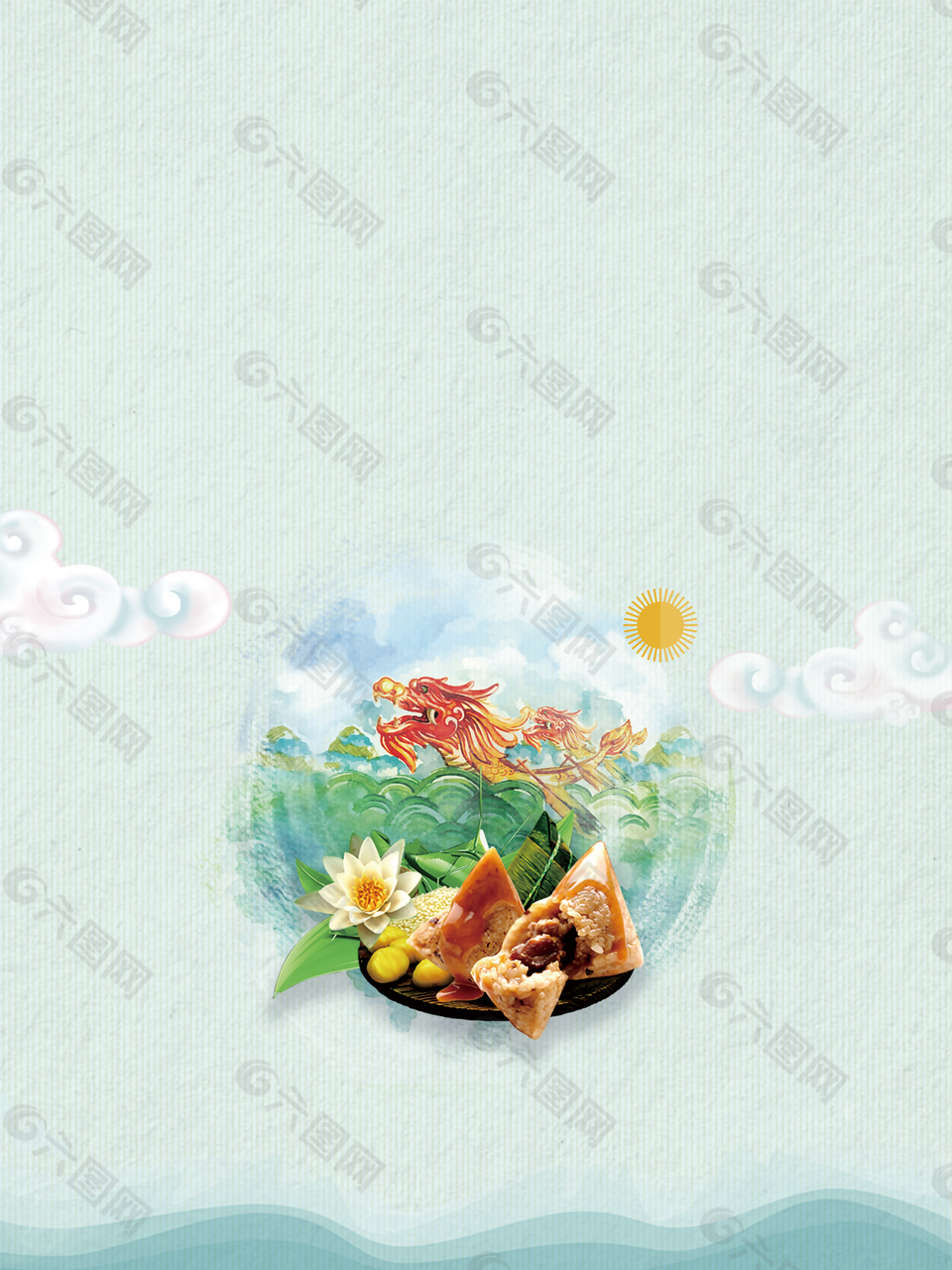 藍(lán)色手繪卡通端午節(jié)背景