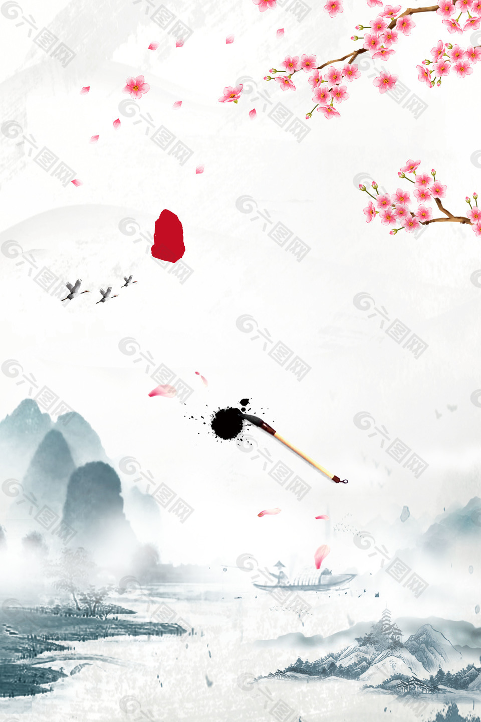 美好清新梅花中國風(fēng)廣告背景