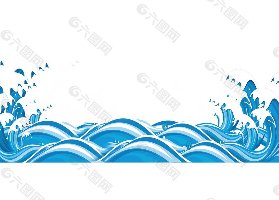 卡通手繪藍(lán)色海洋海浪png元素