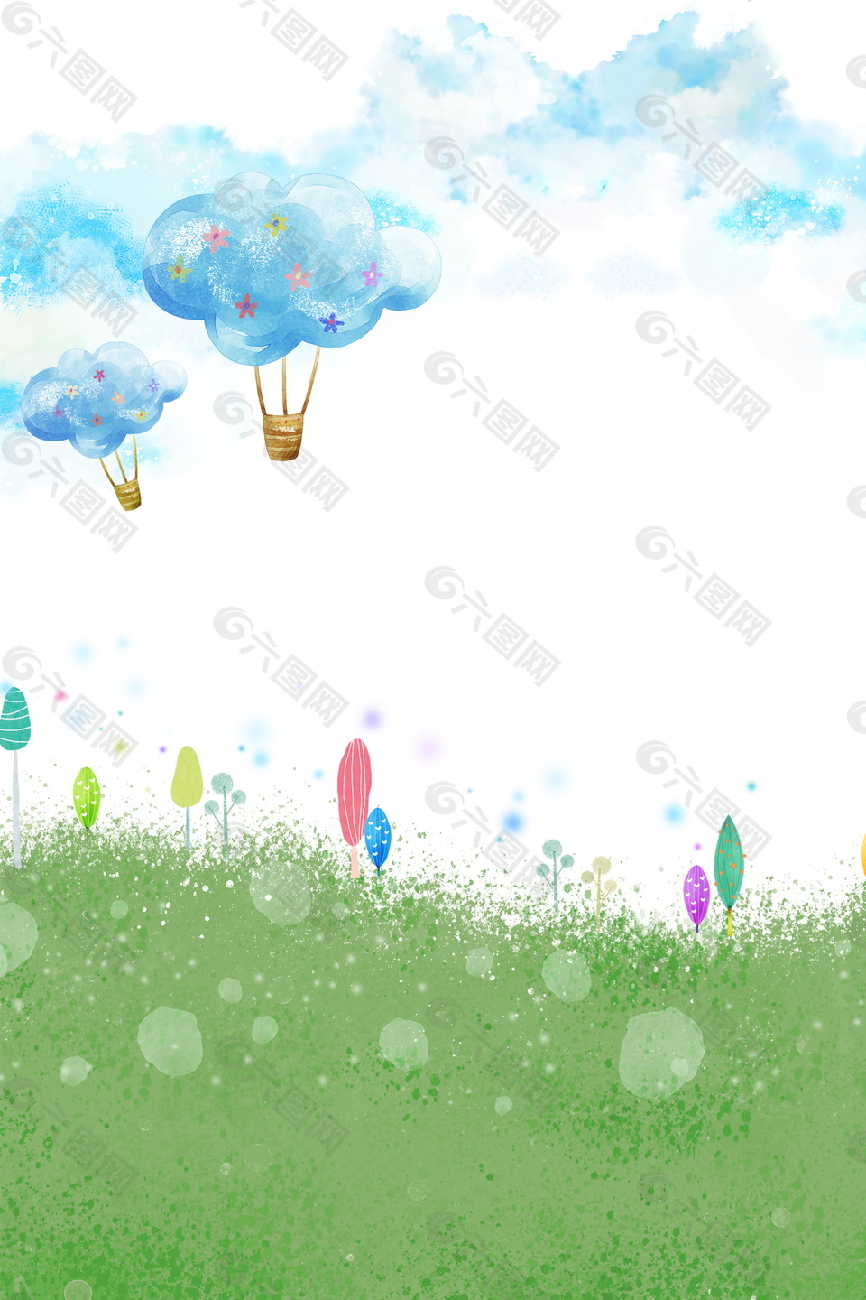 清新彩繪六一兒童節草地藍天背景設計