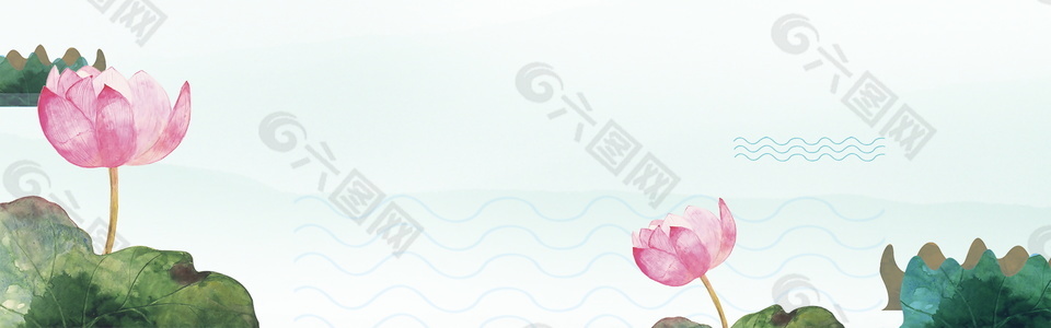 清新自然荷花山水背景