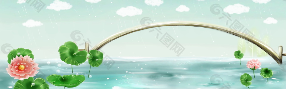 可愛卡通夏日荷花荷塘背景圖