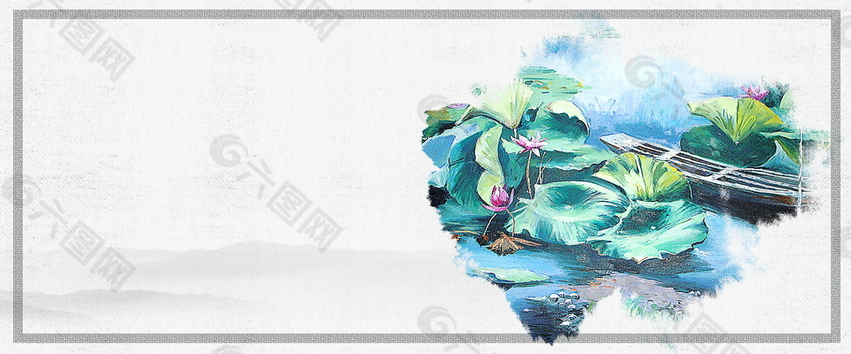 藍色古典荷花背景圖