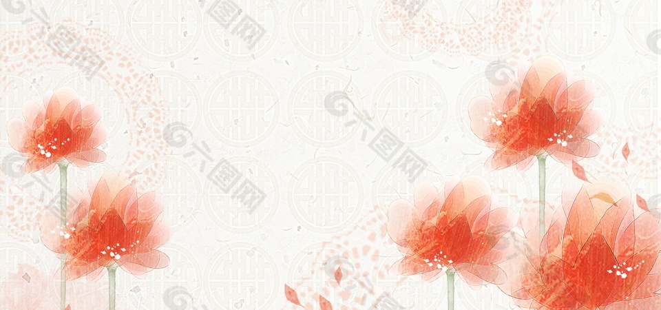粉色唯美手繪荷花背景圖設(shè)計