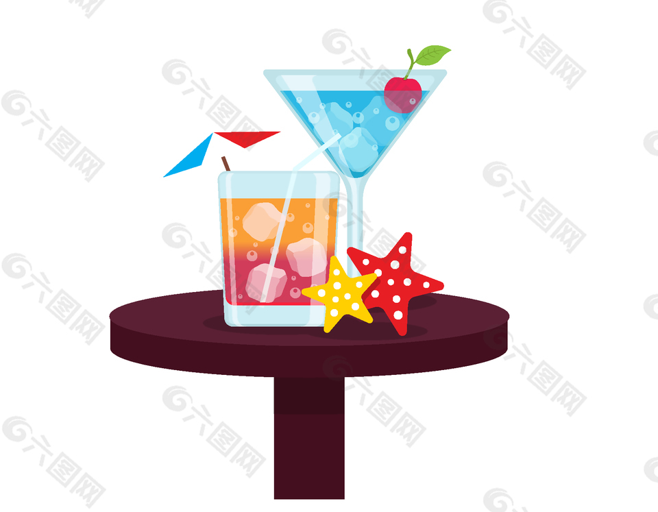 手绘冰爽冷饮搭配矢量图