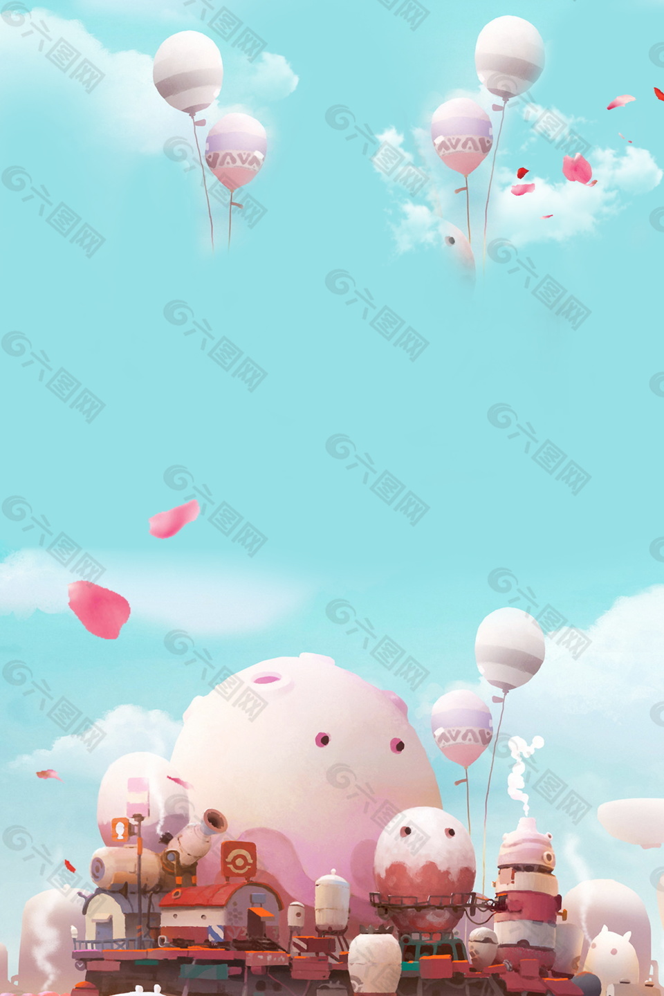 唯美粉色系六一兒童節(jié)氣球背景