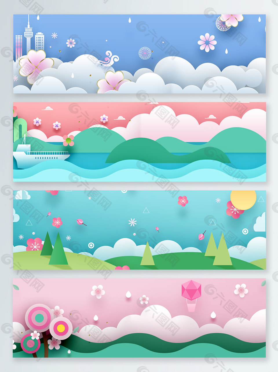 剪紙微立體夏季促銷banner背景