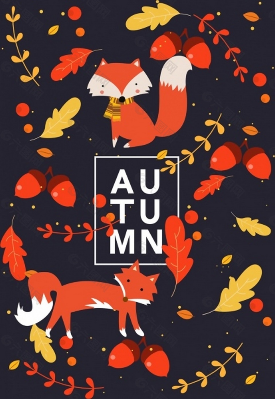紅色狐貍插畫(huà)ai矢量素材下載