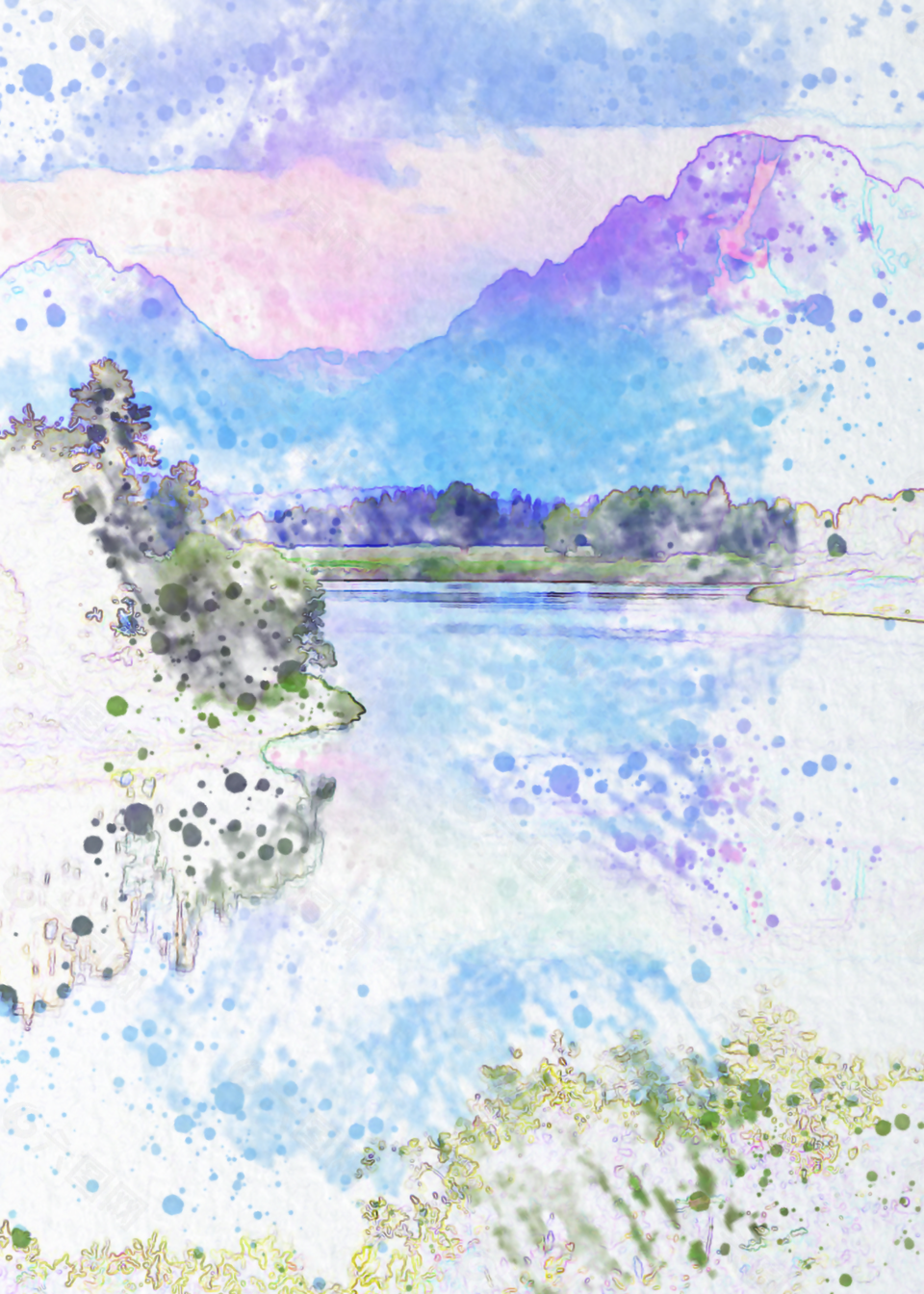 水彩山水畫(huà)背景