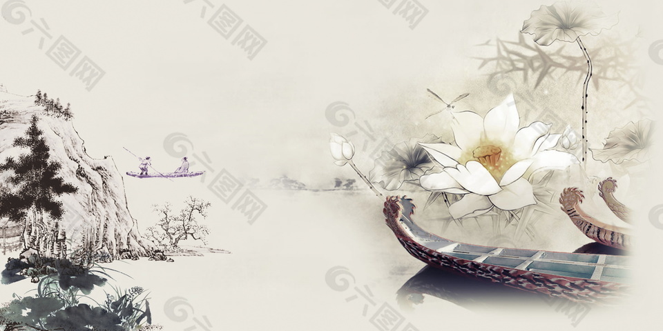 古風(fēng)游船端午節(jié)海報背景設(shè)計