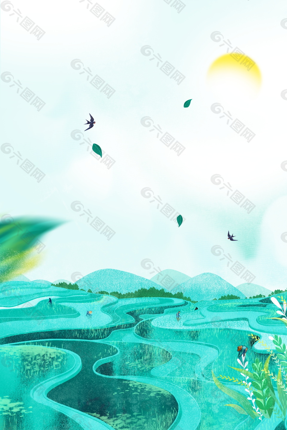 彩繪芒種節(jié)氣農(nóng)田海報背景設計