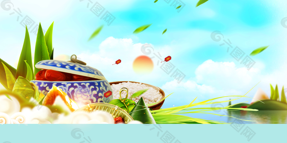 清新湖面陶瓷罐子廣告背景