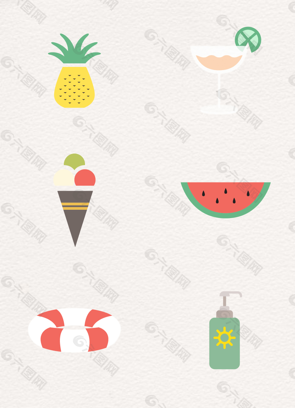 卡通可愛夏日用品矢量素材