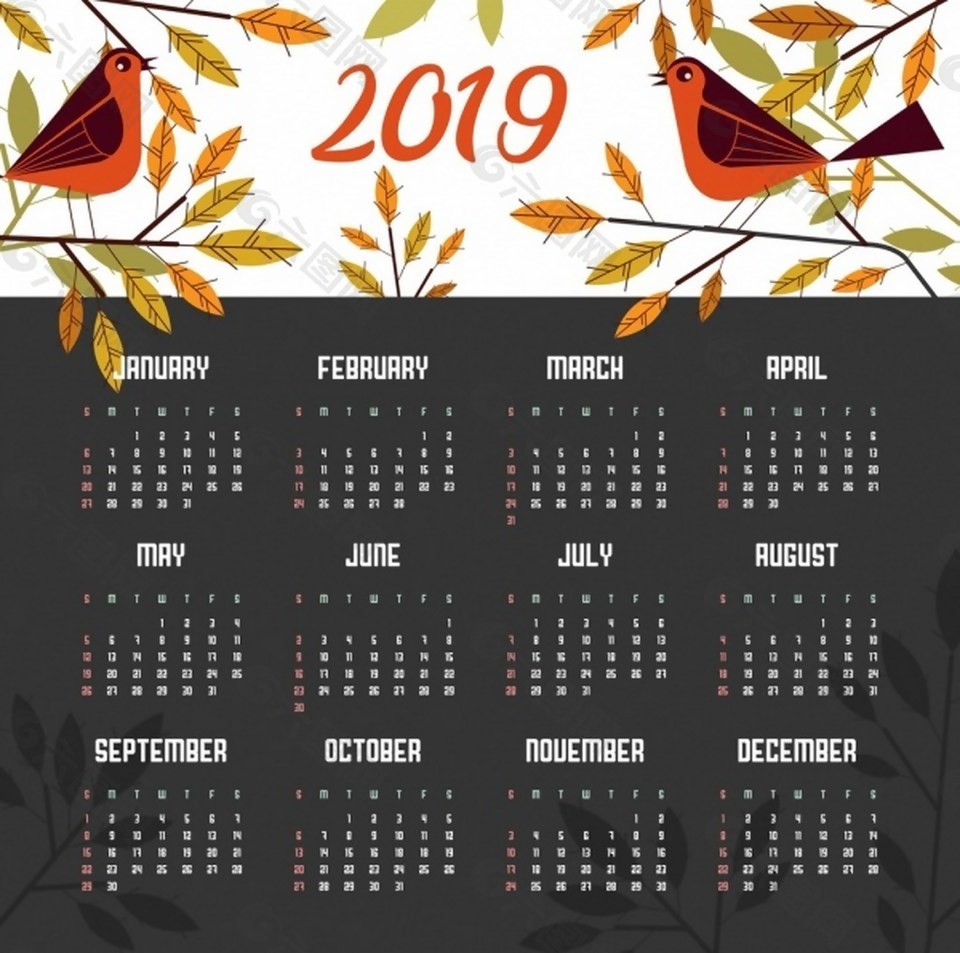 2019新年黃歷ai矢量素材下載