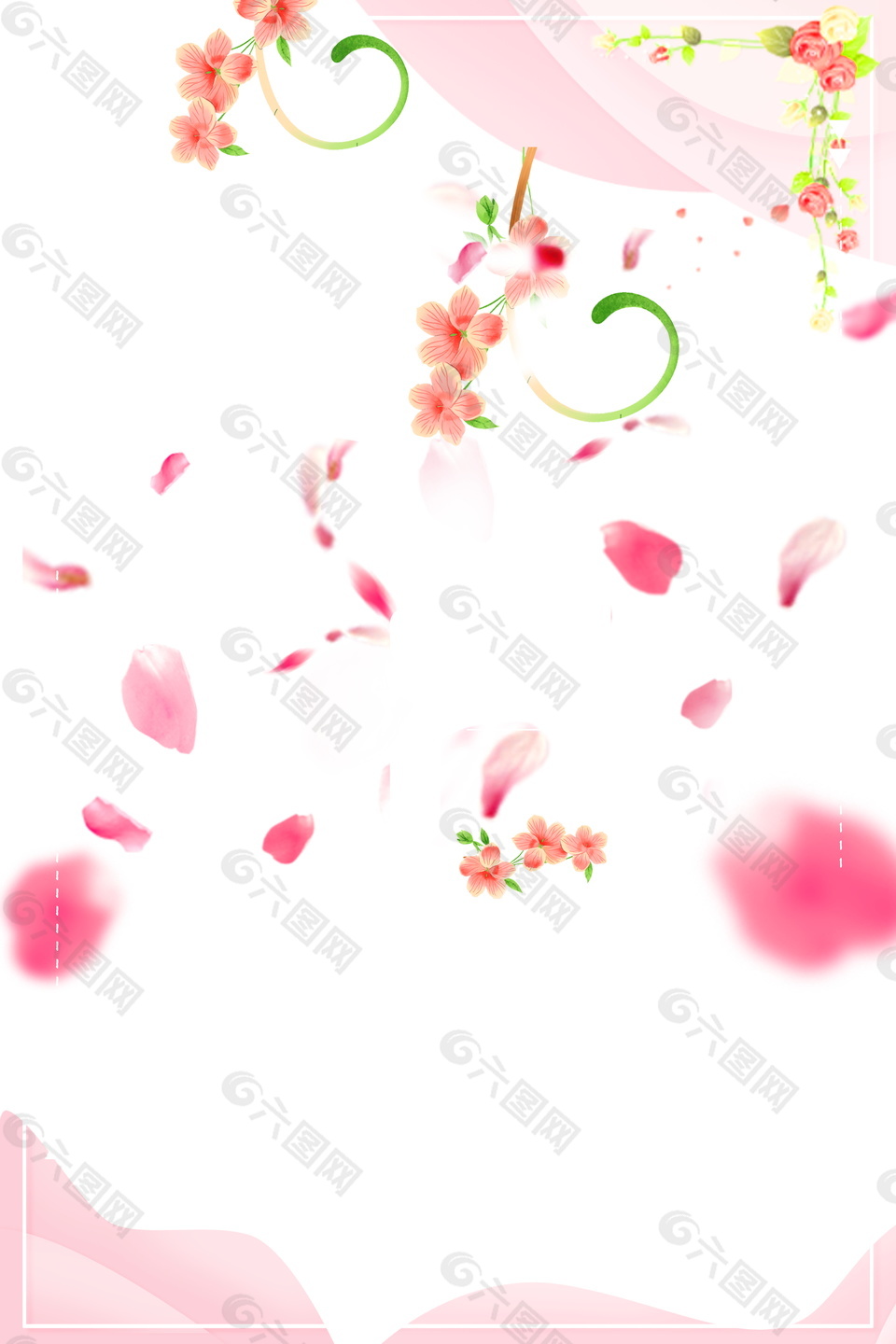 清新浪漫粉色花瓣廣告背景