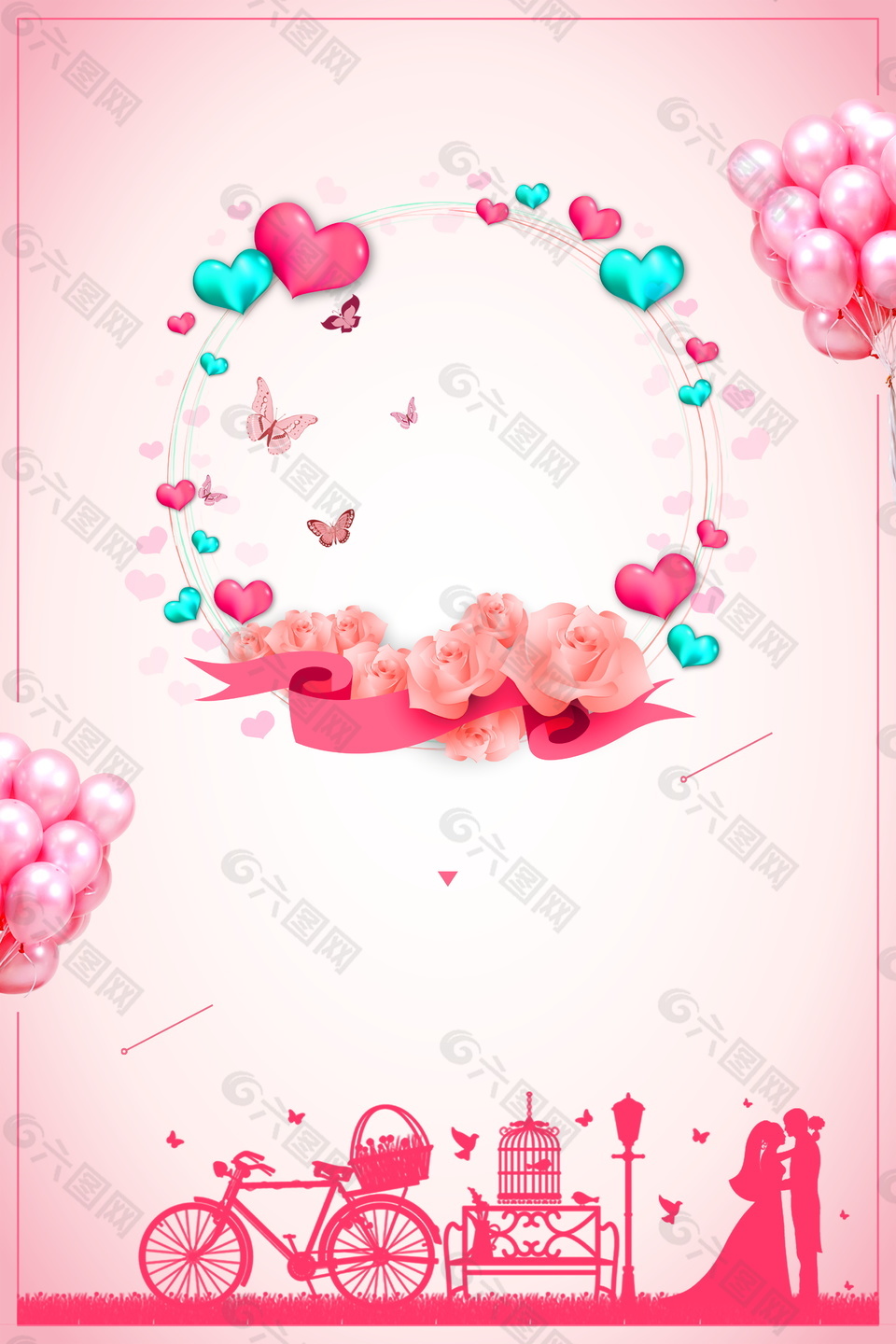 清新浪漫粉色花籃廣告背景