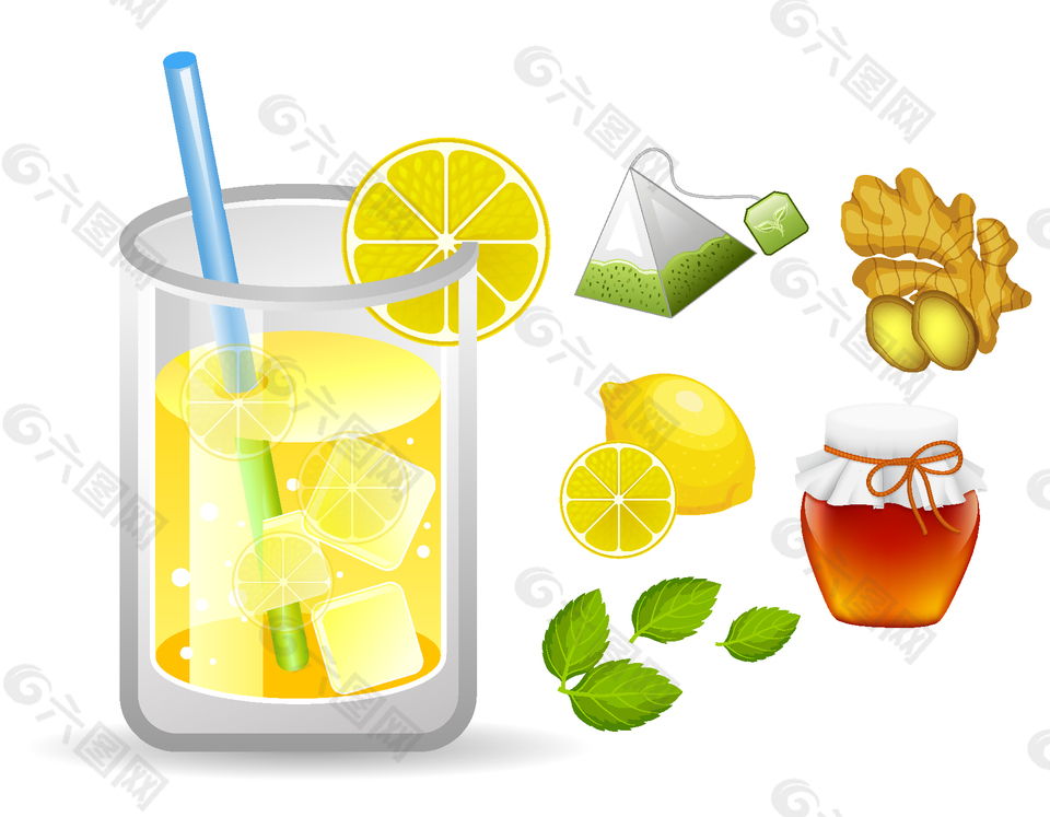 矢量檸檬生姜飲料元素