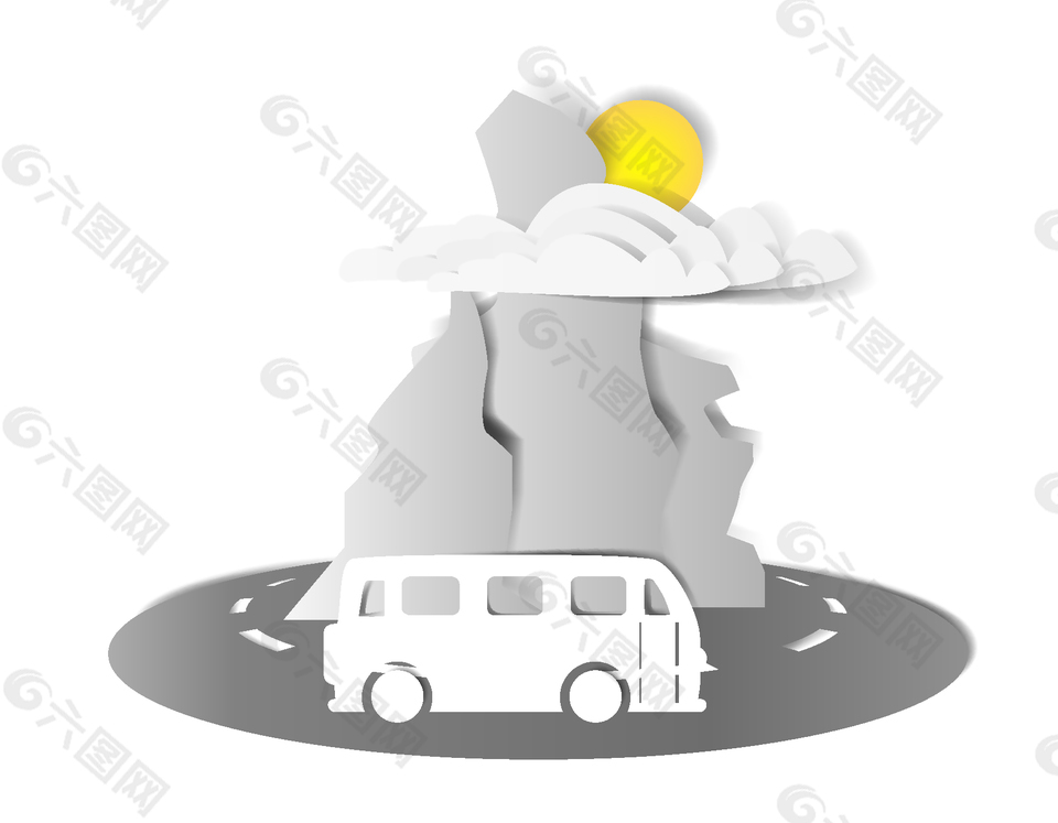 手繪汽車(chē)山脈元素