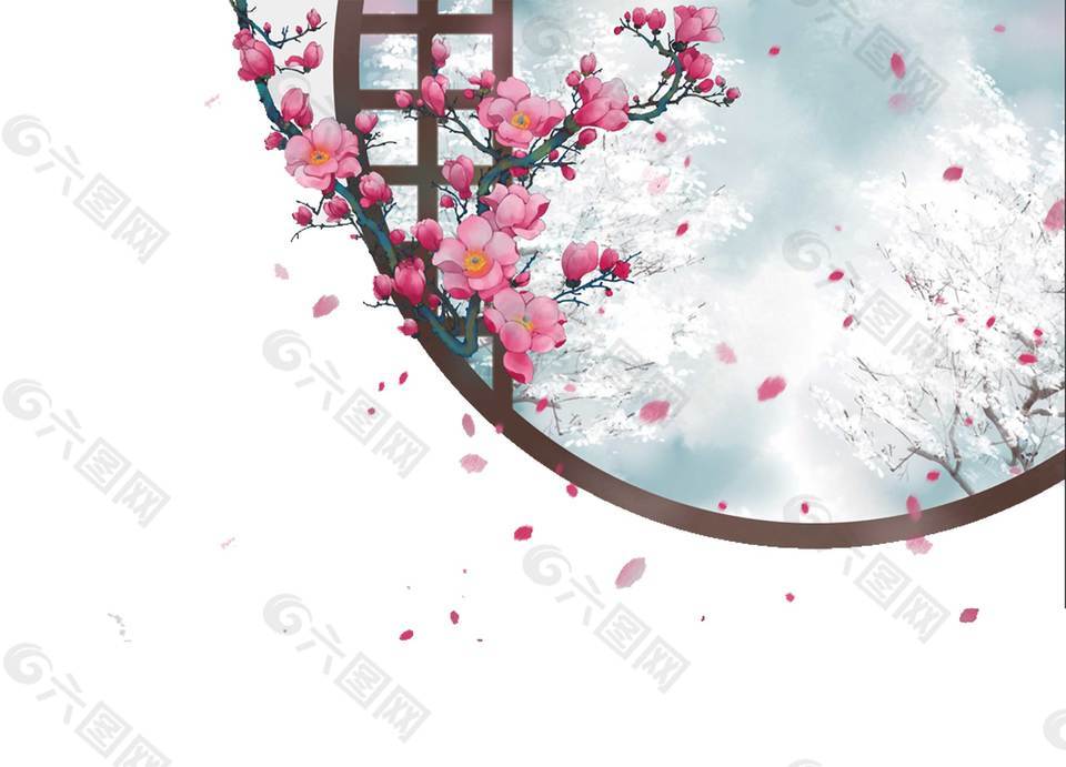復(fù)古窗戶與梅花PNG元素