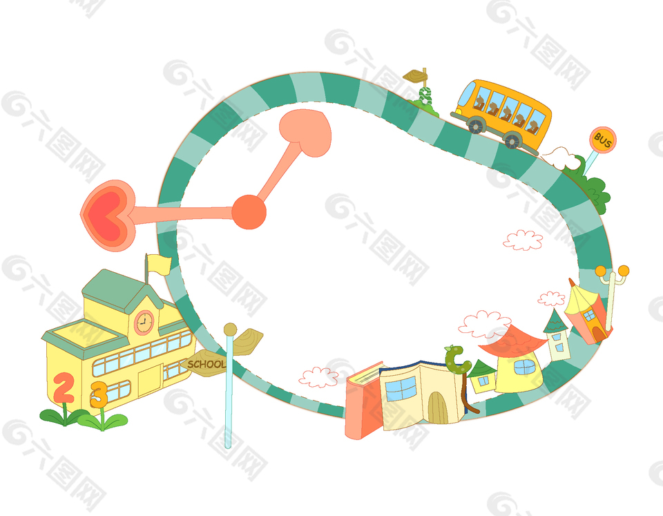 手繪卡通汽車公路房屋矢量元素