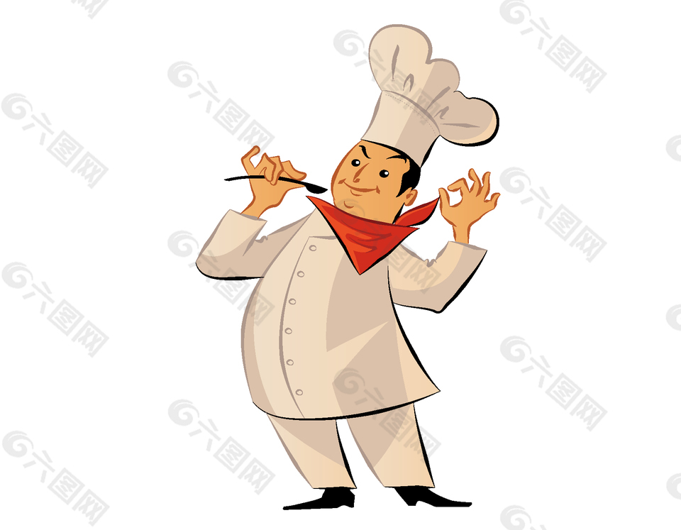 卡通白色廚師服紅領巾元素