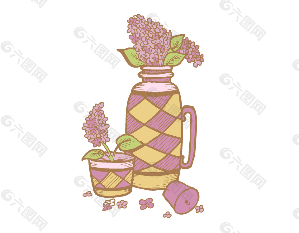 卡通簡(jiǎn)約格子花盆花朵元素