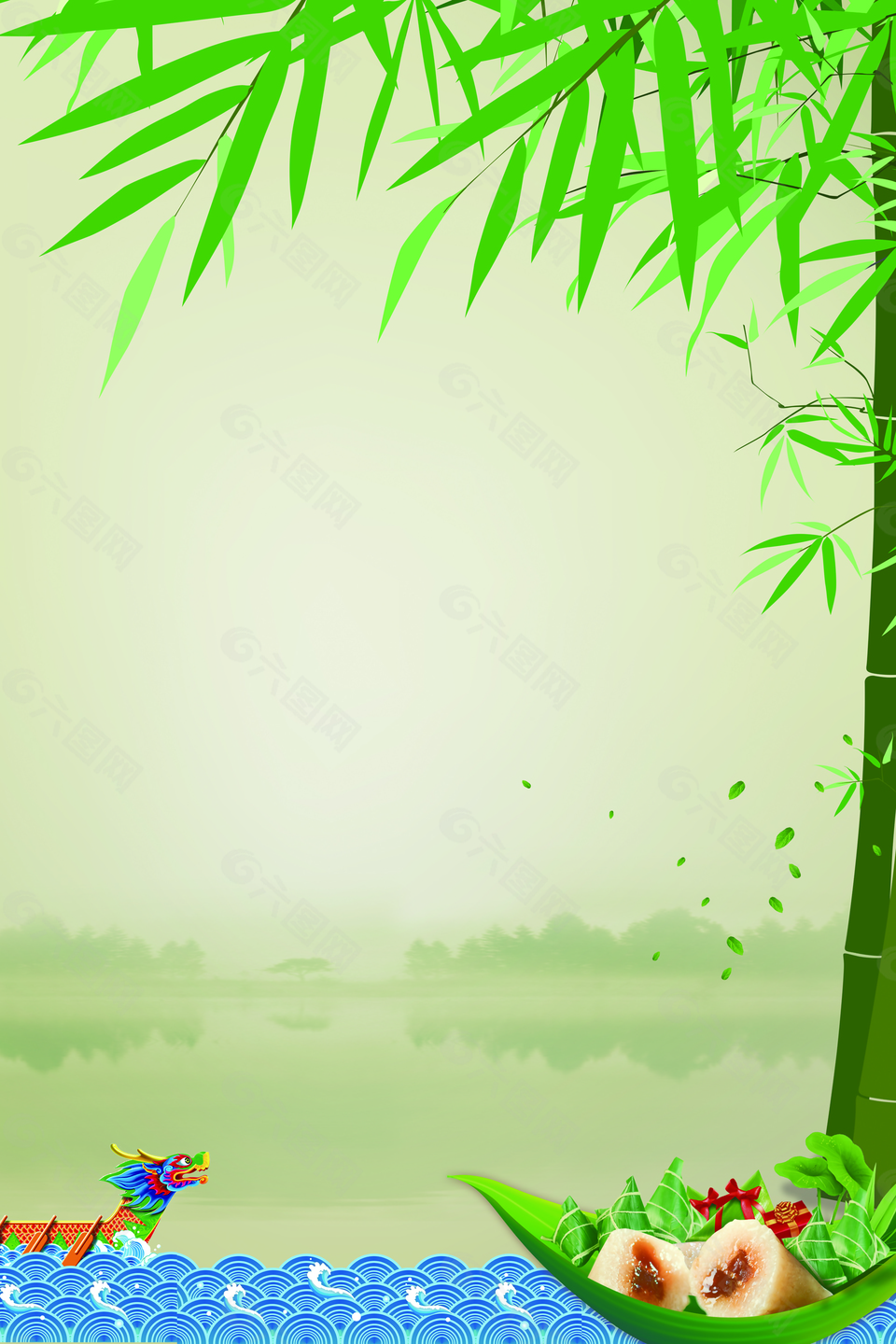 矢量插畫水波紋龍舟端午節(jié)背景素材