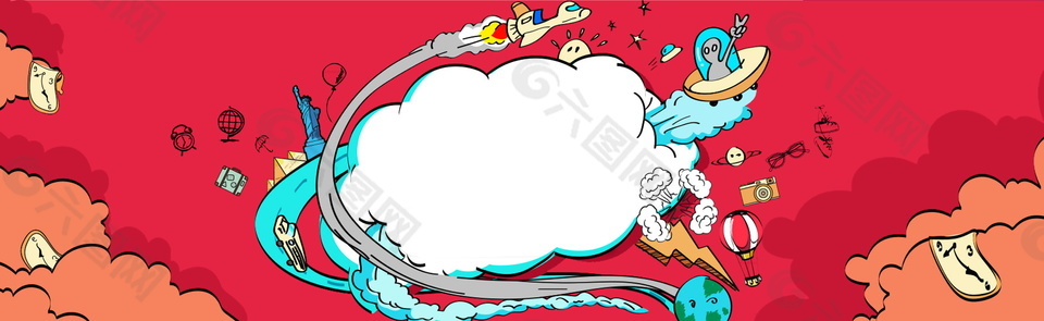 可愛(ài)卡通風(fēng)白色云朵電商banner背景