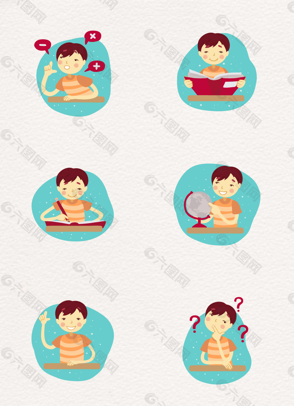 卡通思考學(xué)習(xí)的男學(xué)生素材