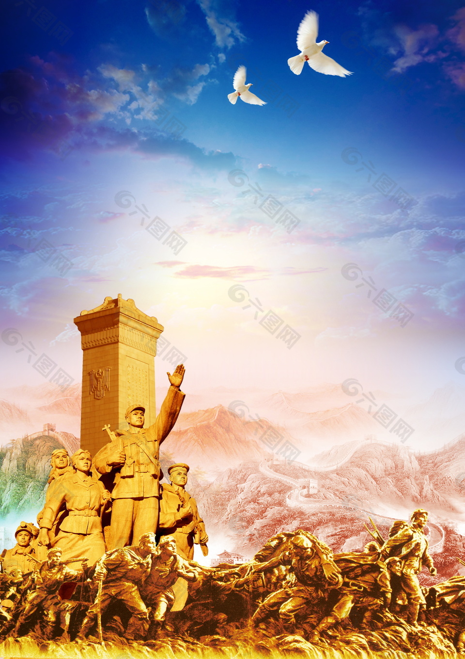 威嚴(yán)英雄石雕紀(jì)念碑黨建背景