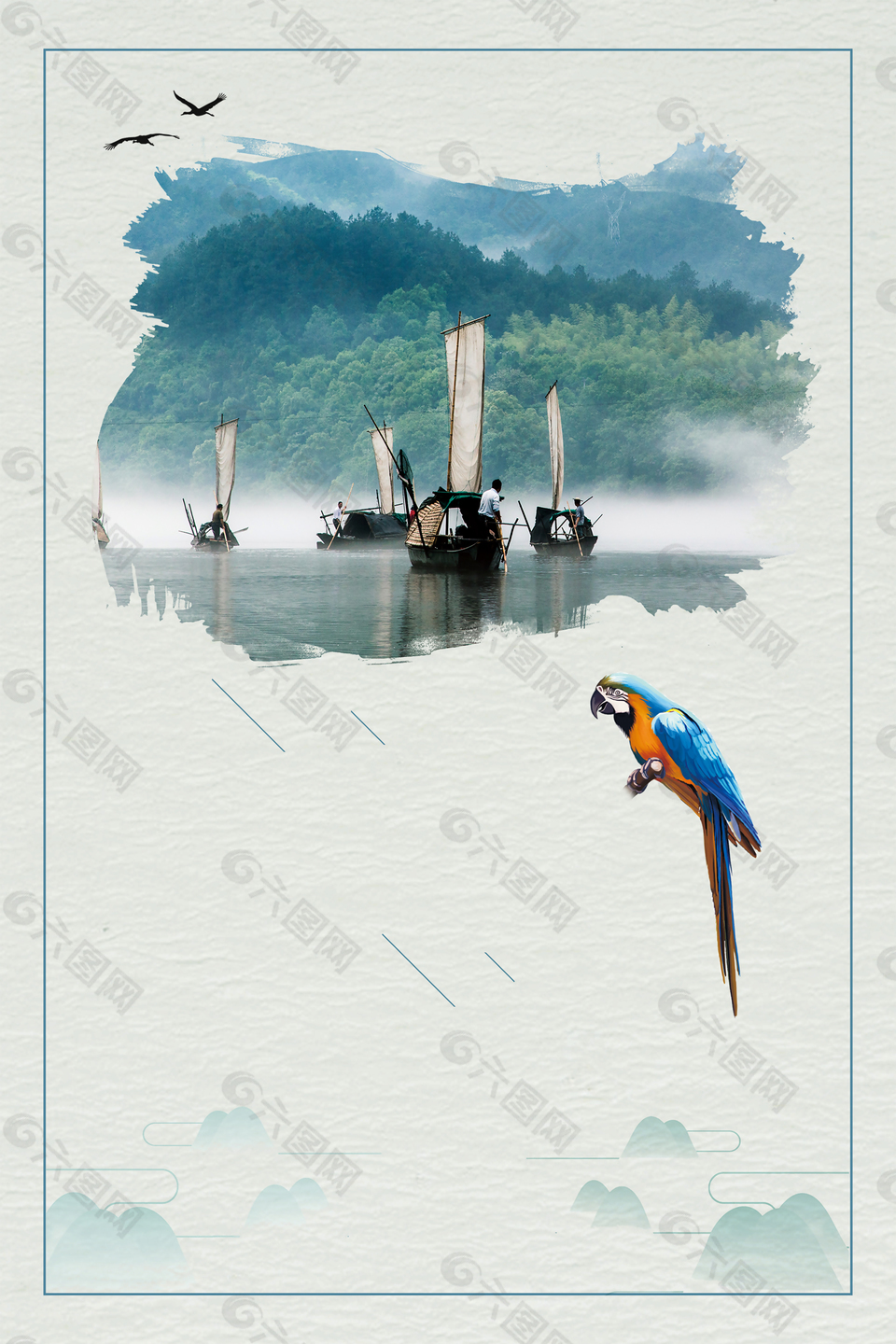 中國(guó)風(fēng)江山如畫(huà)背景模板
