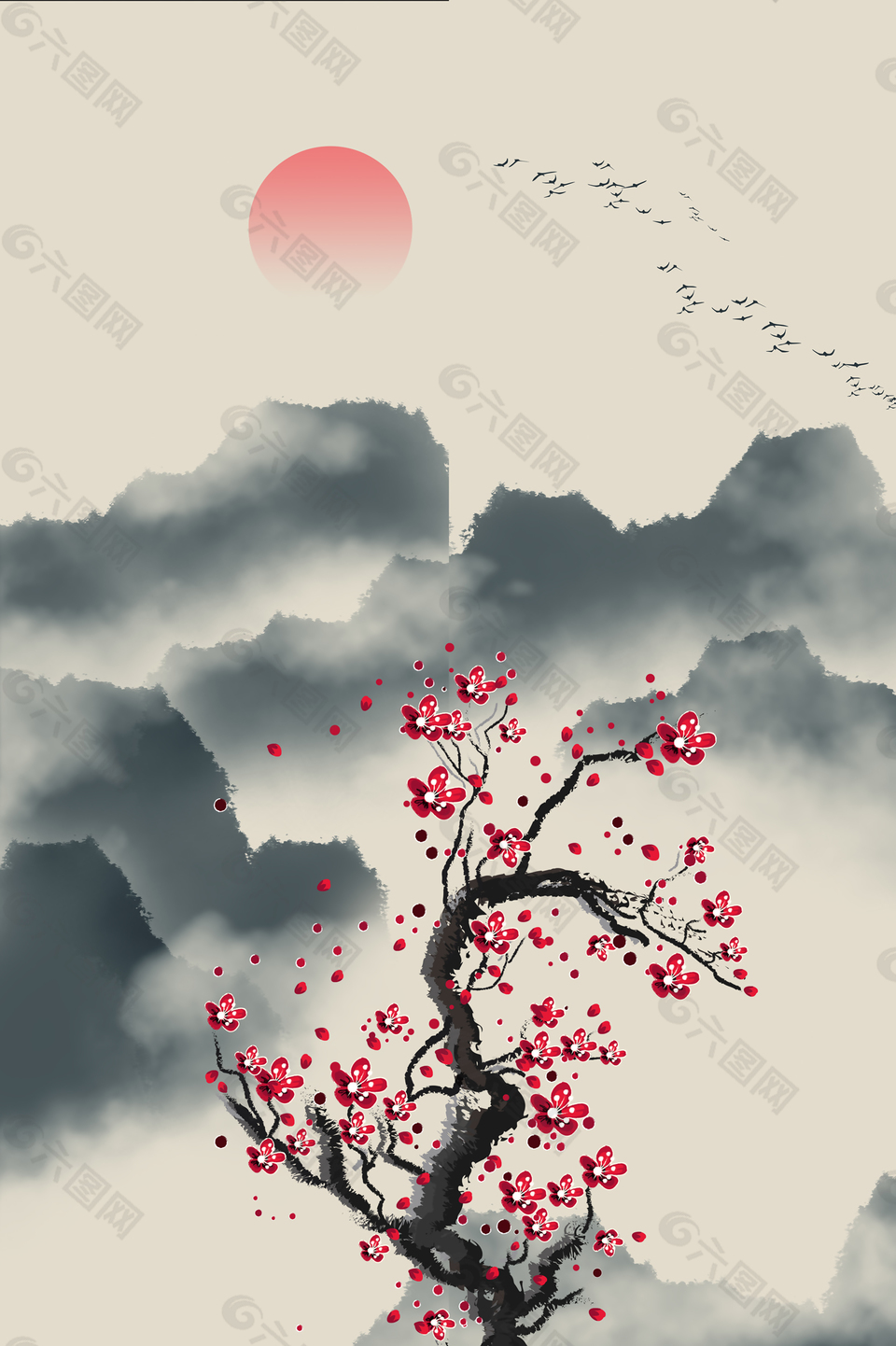 中国风水墨山水装饰背景