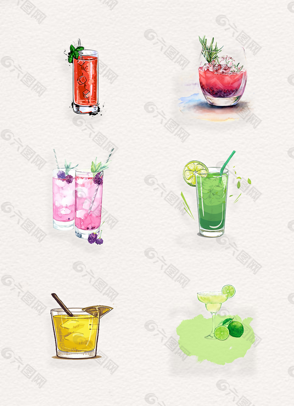 水彩繪小清新夏日冰鎮(zhèn)飲品png元素