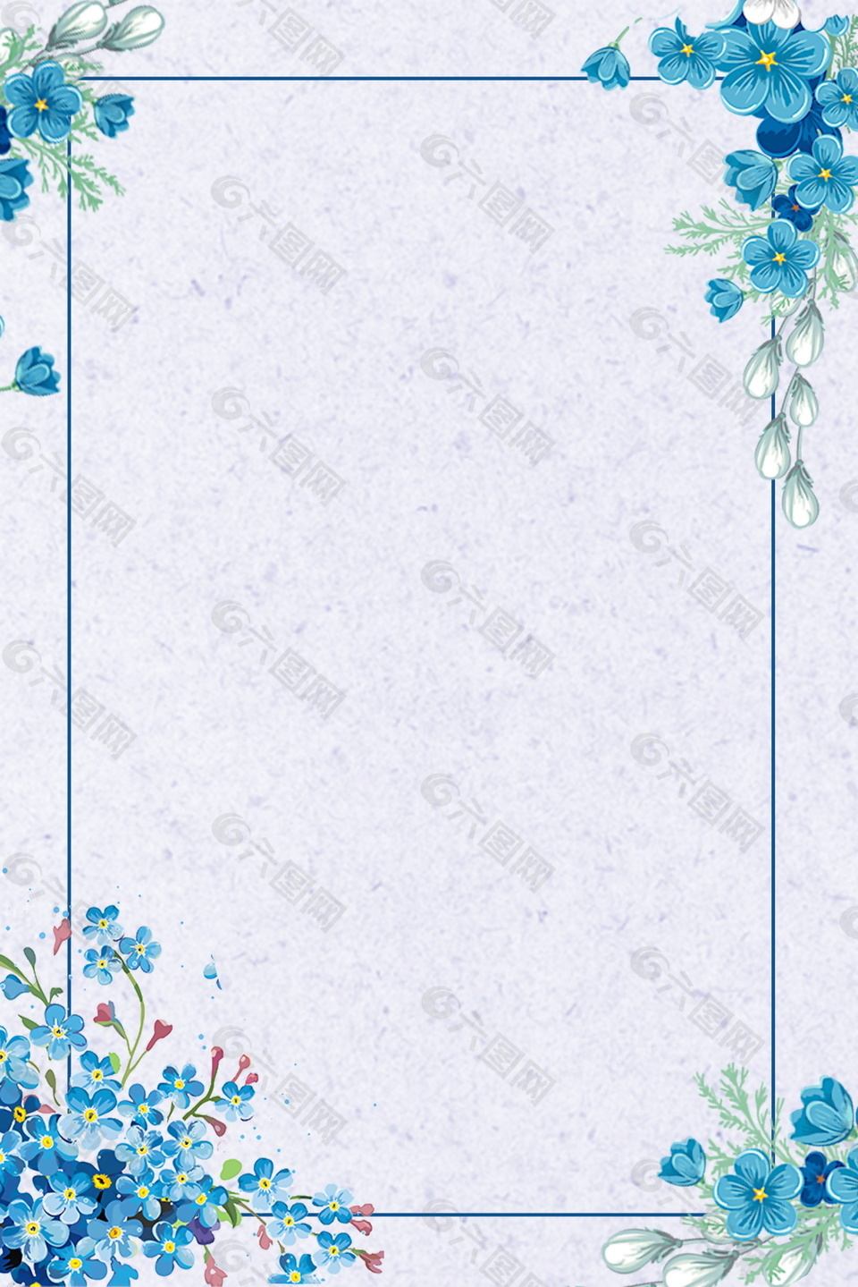 藍(lán)色鮮花邊框夏至背景素材
