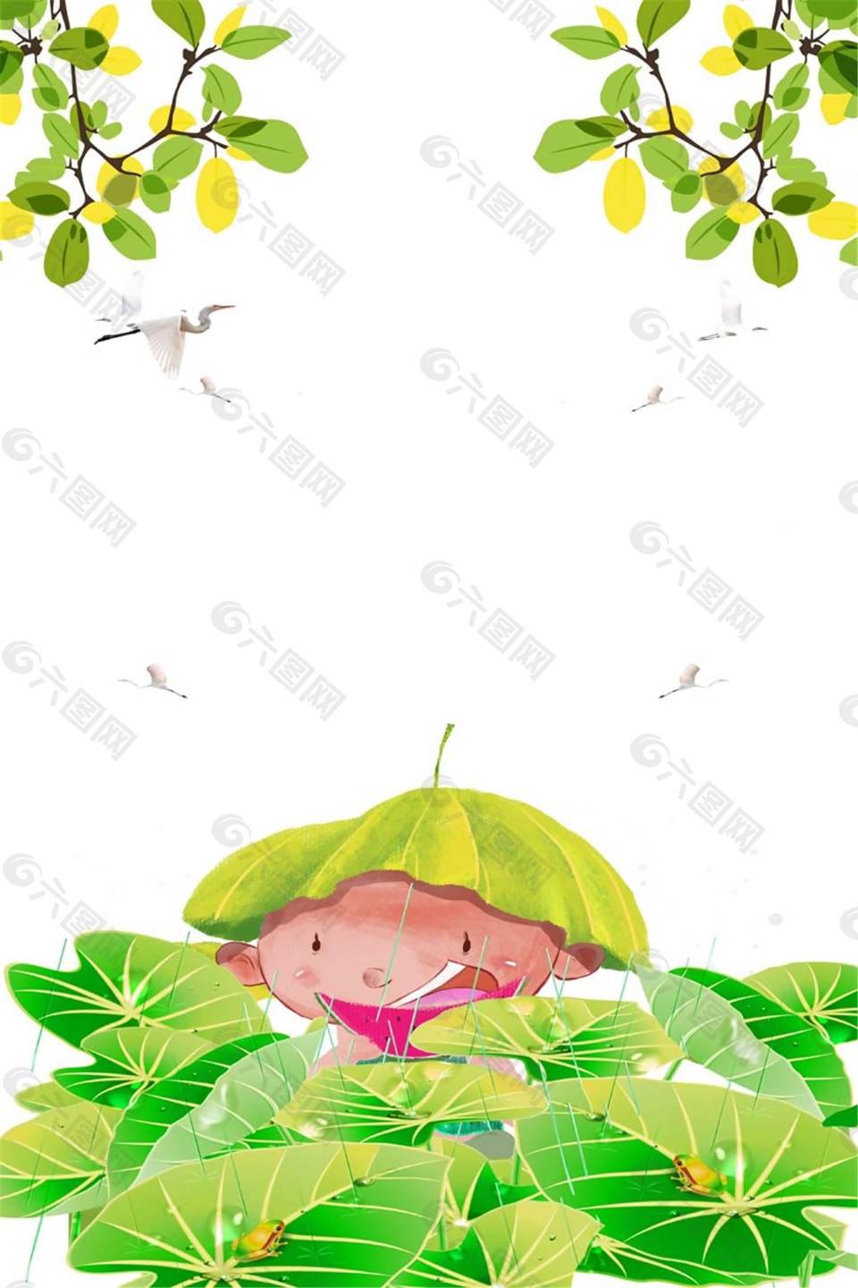 荷叶丛里孩子吃西瓜夏至背景素材