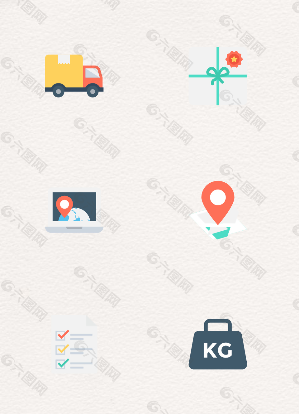 扁平彩色貨運(yùn)物流圖標(biāo)ICON