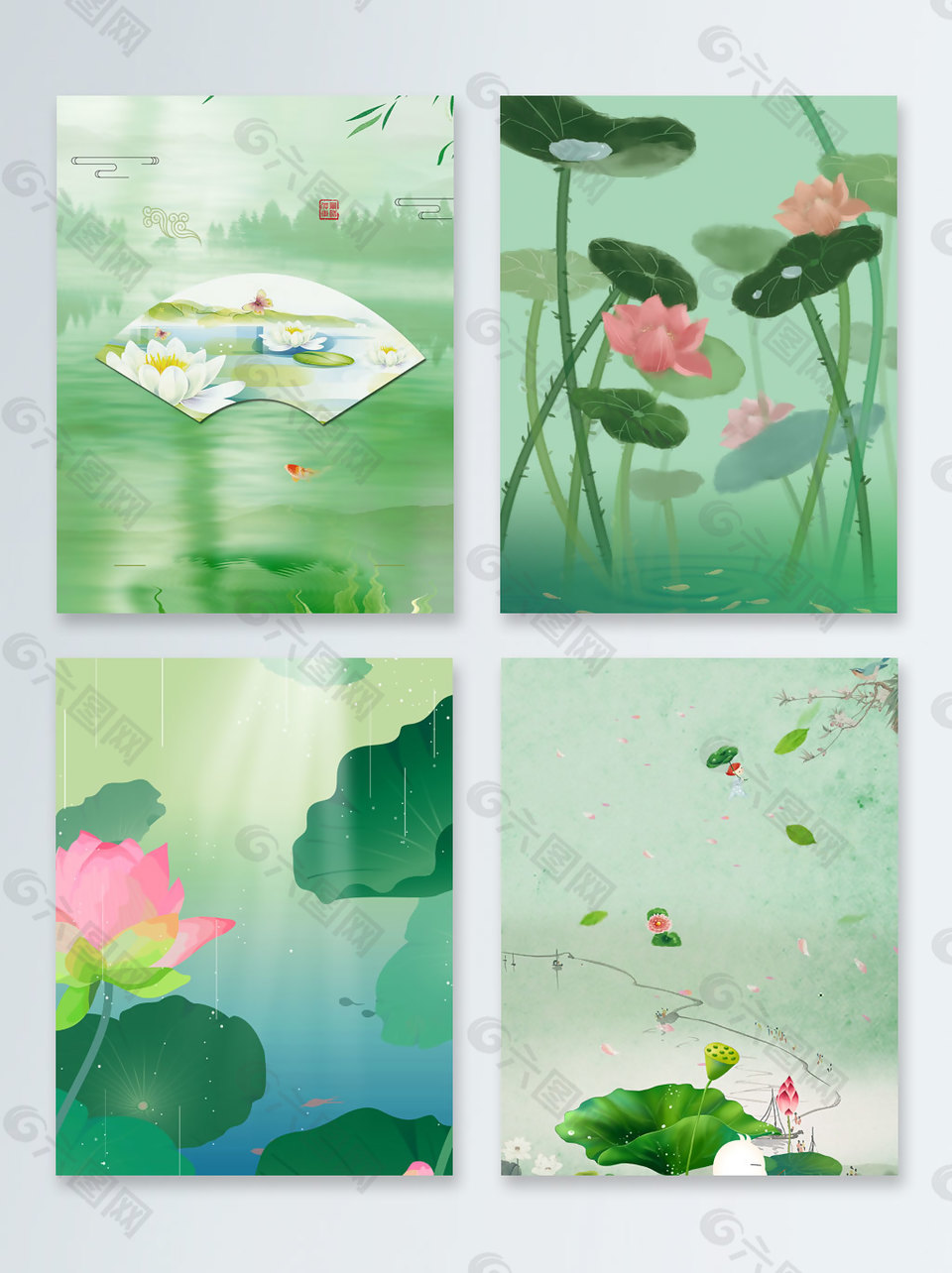 綠色小清新荷花傳統(tǒng)節(jié)氣廣告背景