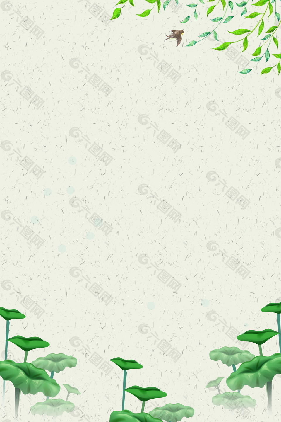 手繪極簡(jiǎn)綠葉小暑節(jié)氣背景素材