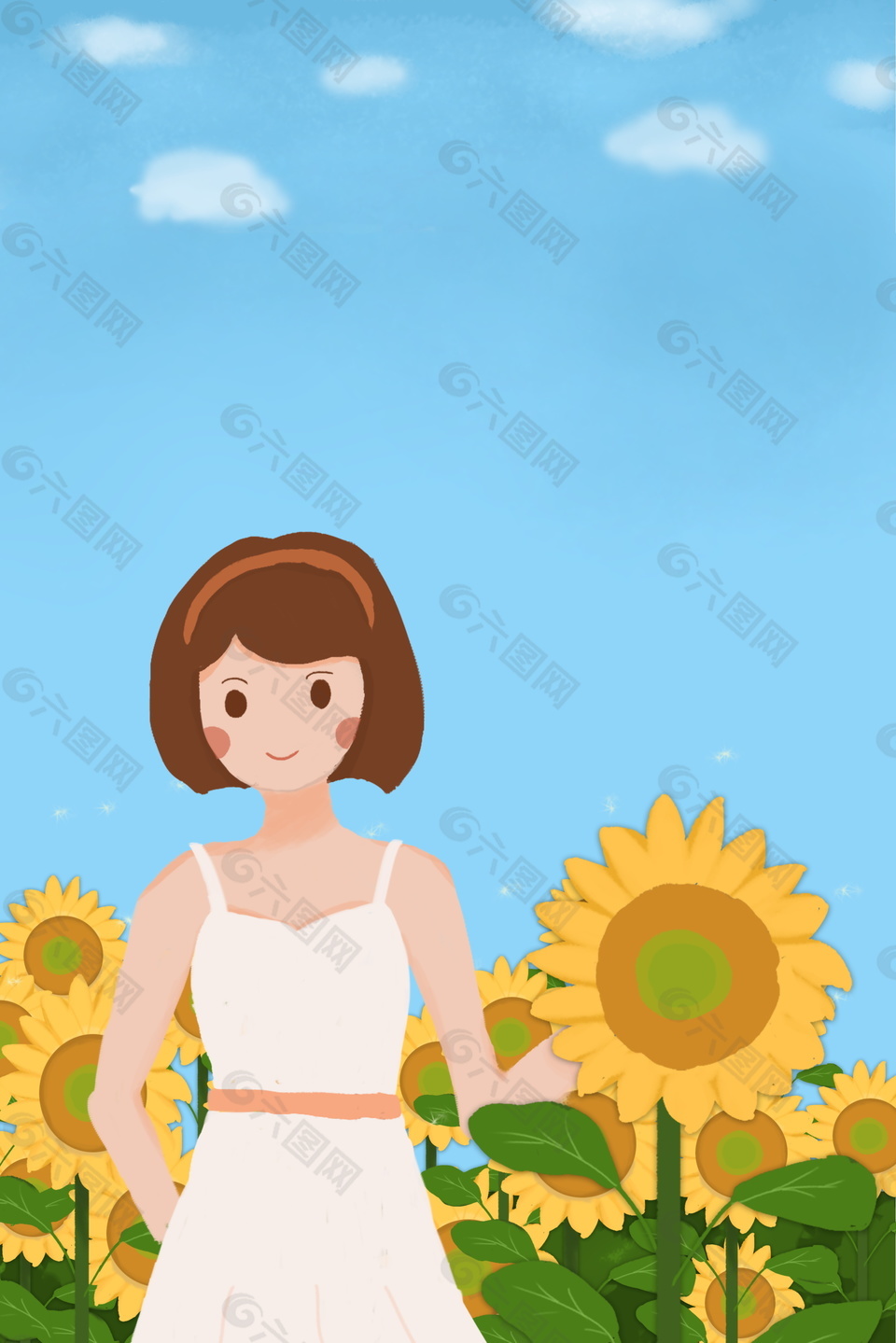 扁平化小暑女孩向日葵海報背景設計