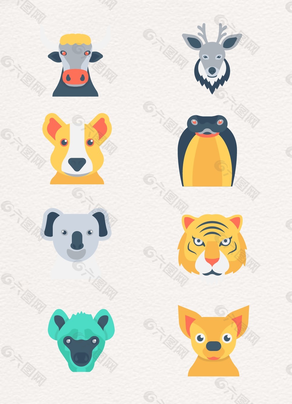 彩色卡通動物頭像