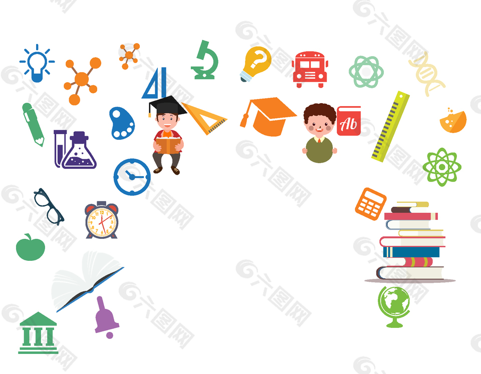 扁平化手繪學(xué)習(xí)用品矢量圖