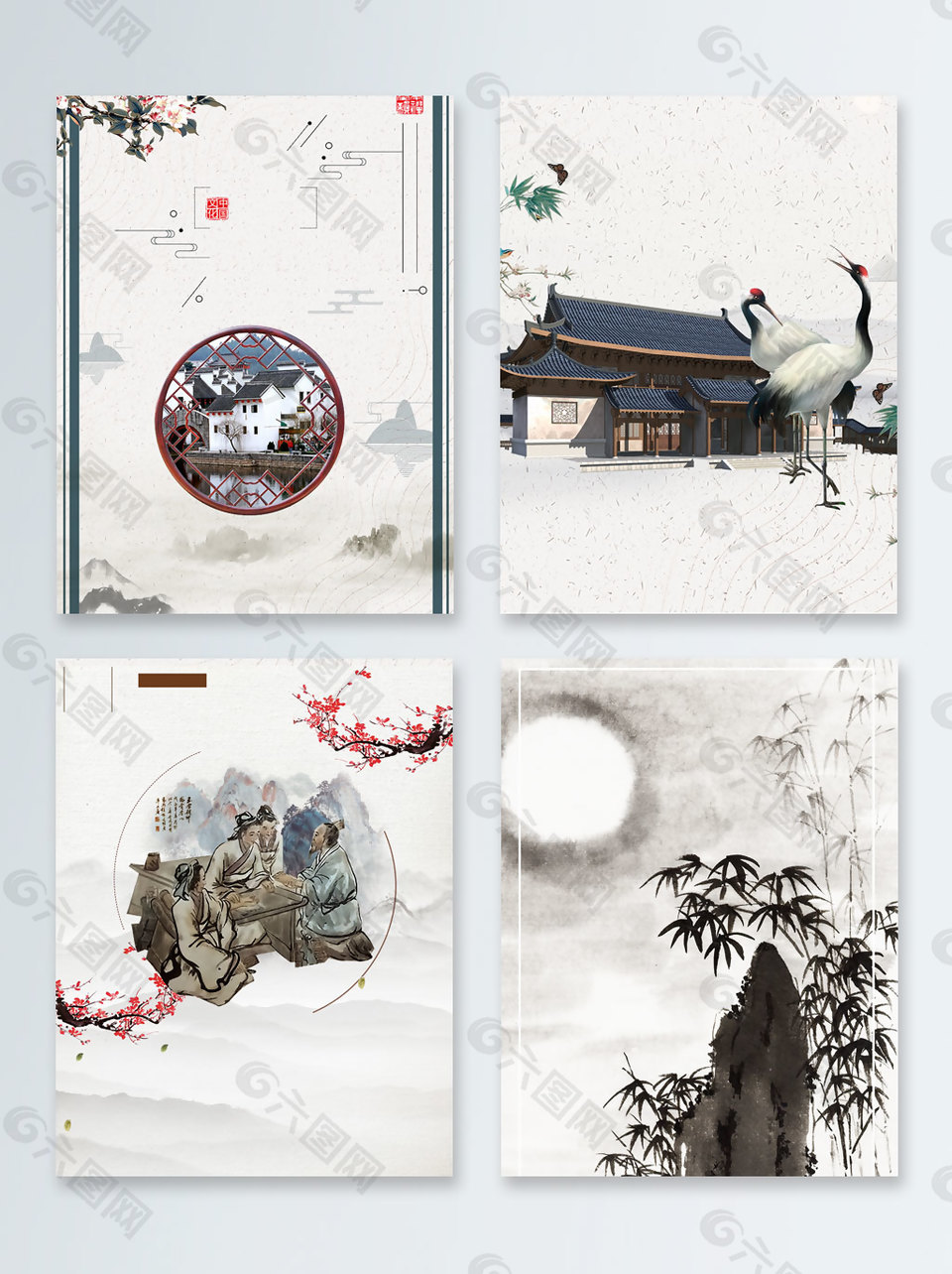 竹葉仙鶴中國風(fēng)廣告背景背景圖