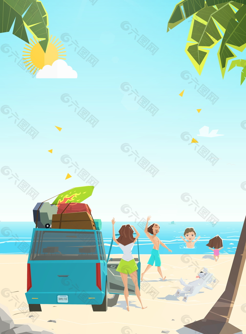 清新海灘出游廣告背景