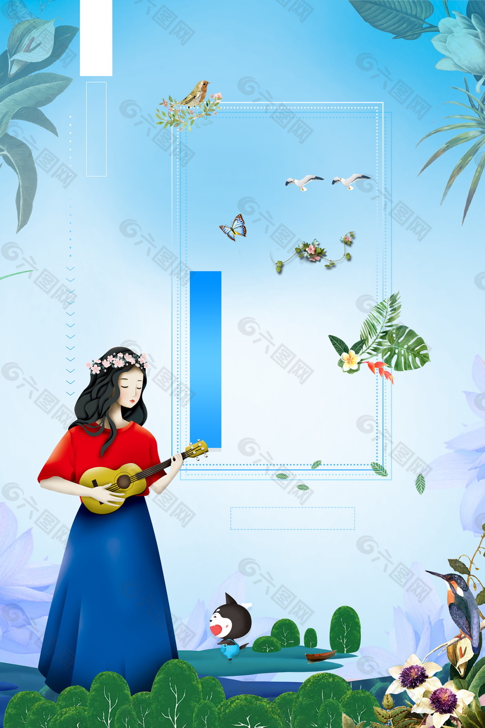 簡約浪漫長發少女廣告背景