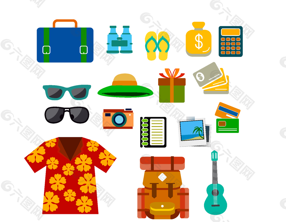 出门旅游生活用品矢量图
