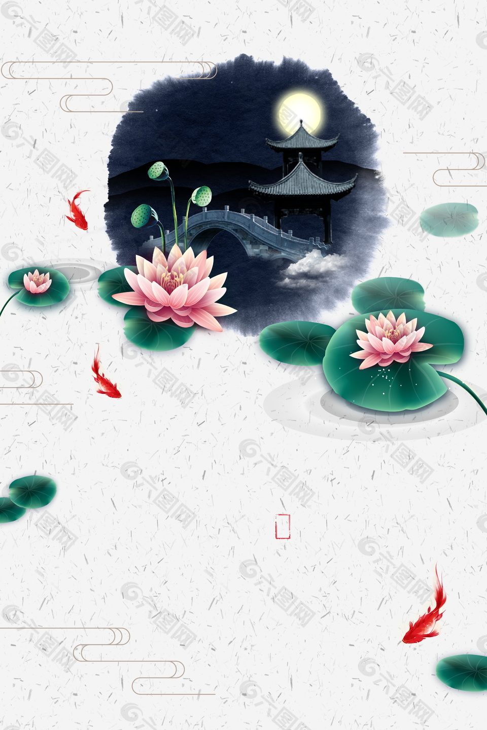 清新水墨風(fēng)荷塘廣告背景